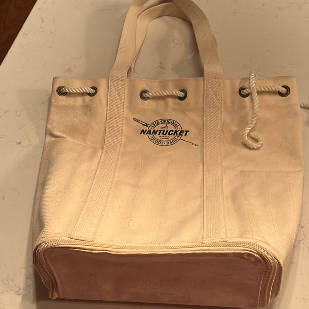 Cream Canvas Tote with Leather Accents